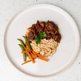 Hearty Beef Stew on Rice with Veg